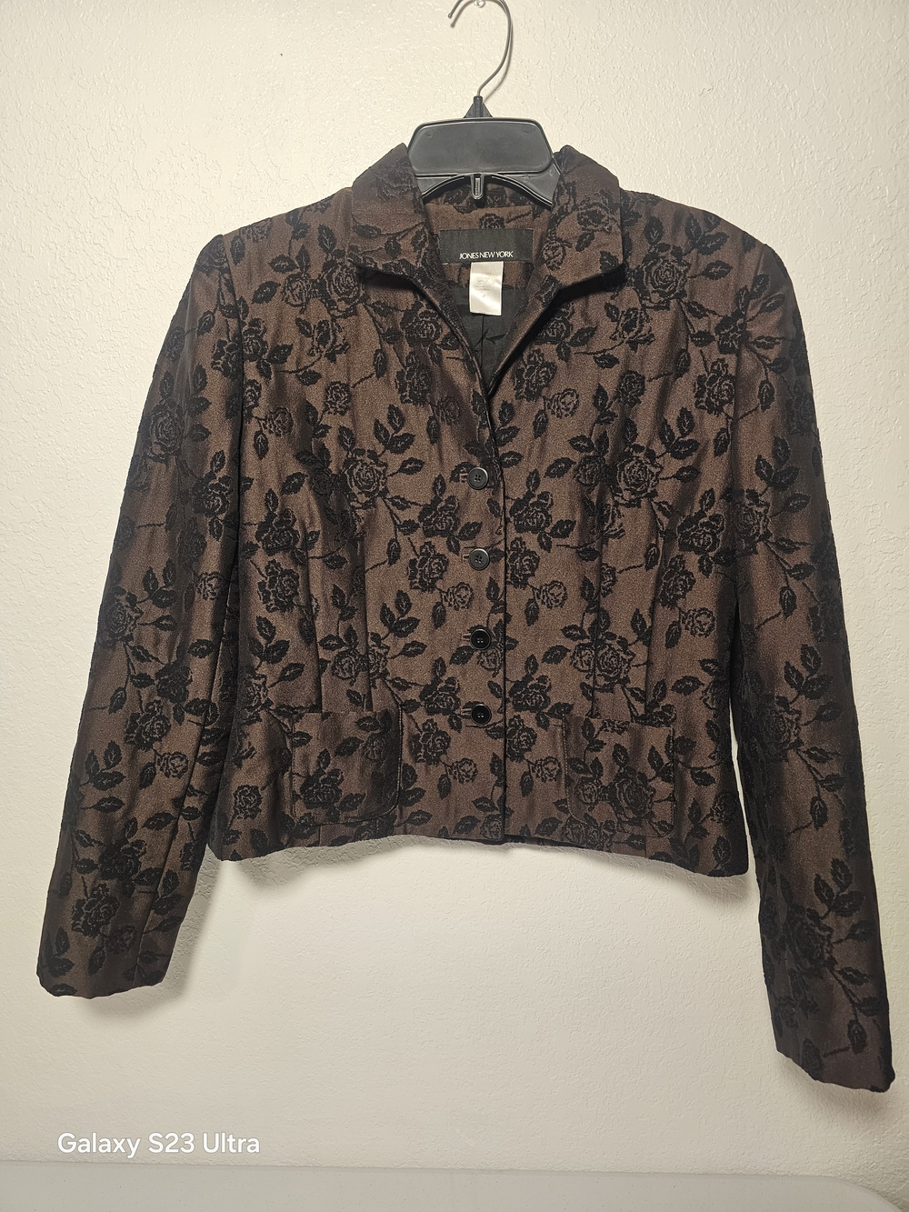 Jones New York Brown Floral Jacquard Jacket